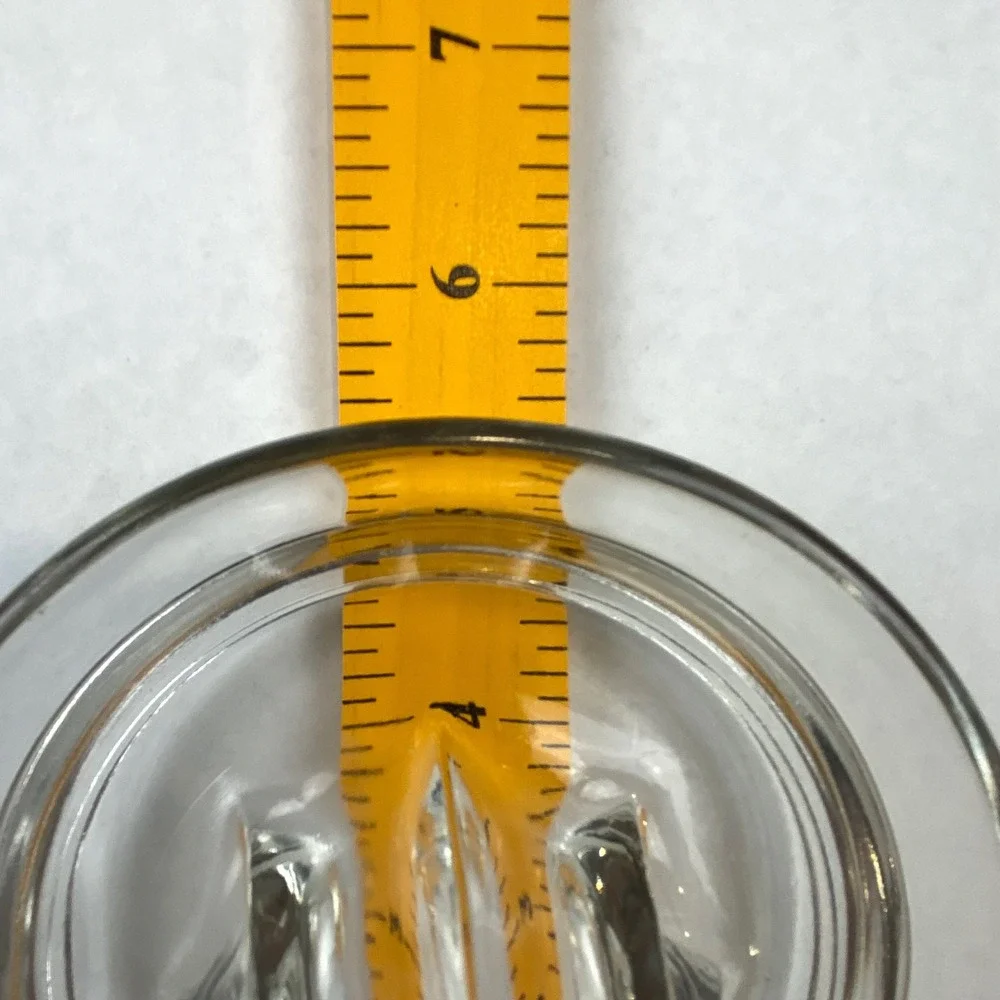 Vintage Clear Glass Citrus Juicer Reamer Hand Press Pour Spout Tab Handle